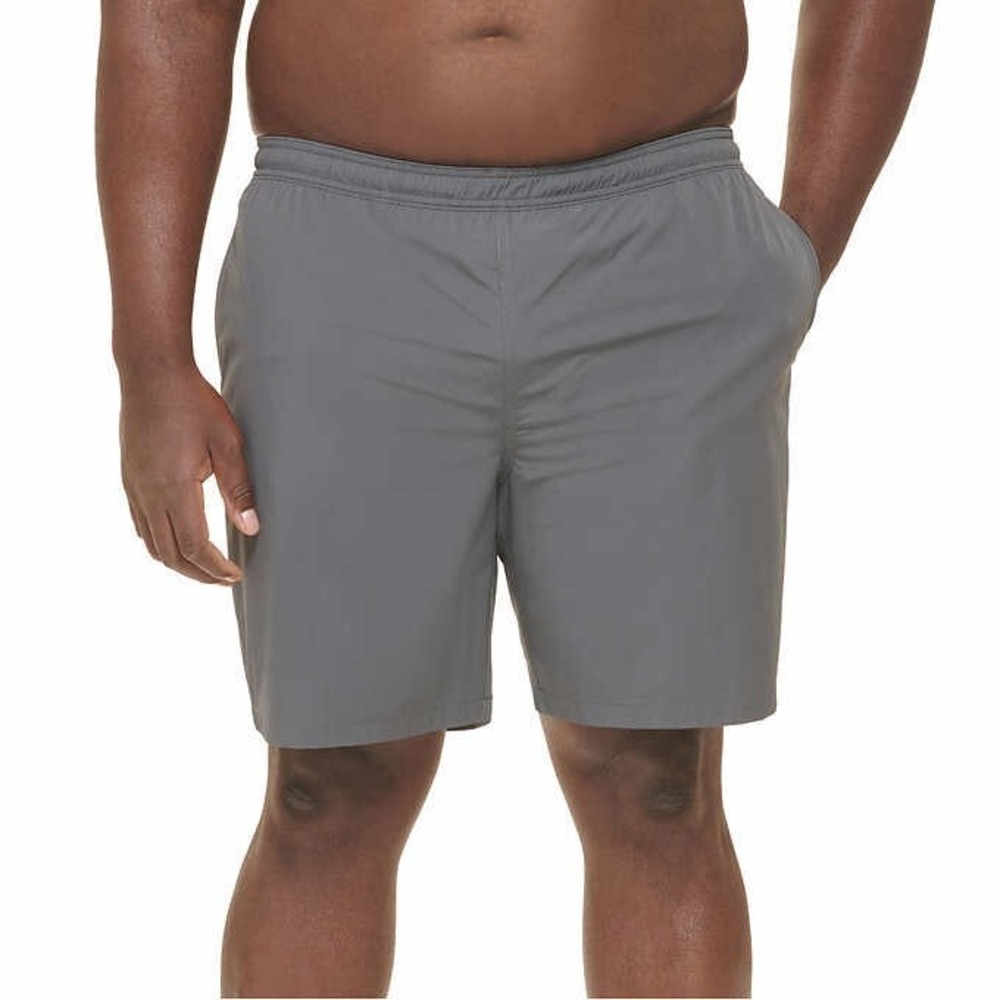 Kirkland Swim Shorts Men XXL Comfort Waist Brief Liner Zipper Pocket Gray